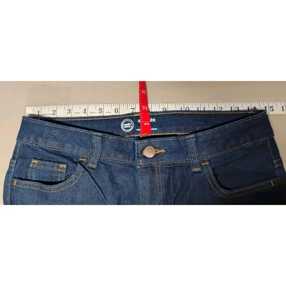 Wonder Nation Size 14 Girls Adjustable Dark Blue Denim Jeans Straight Leg